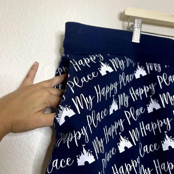 Disney Shorts Plus 3X Disneyland Blue Novelty My Happy Place Terry Cloth Pockets - Picture 2 of 11